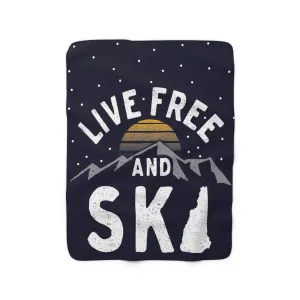 Live Free And Ski Sherpa Fleece Blanket