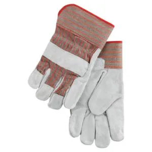 MCR Safety Industrial Standard Shoulder Split Gloves, Large, Leather, Fabric, Red and Gray, 1200