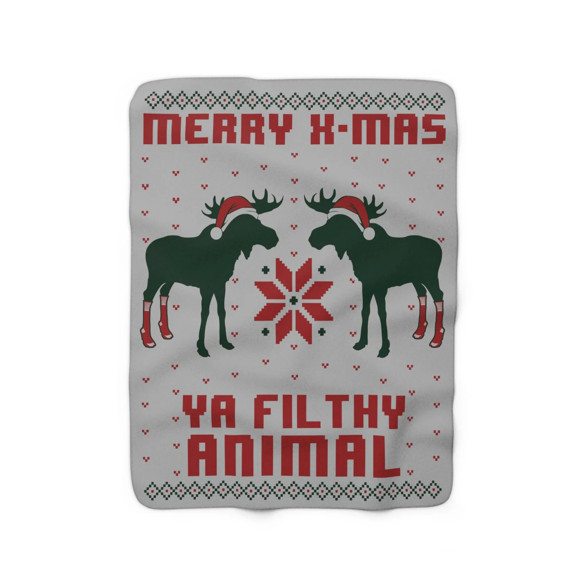 Merry X-Mas Moose Sherpa Fleece Blanket
