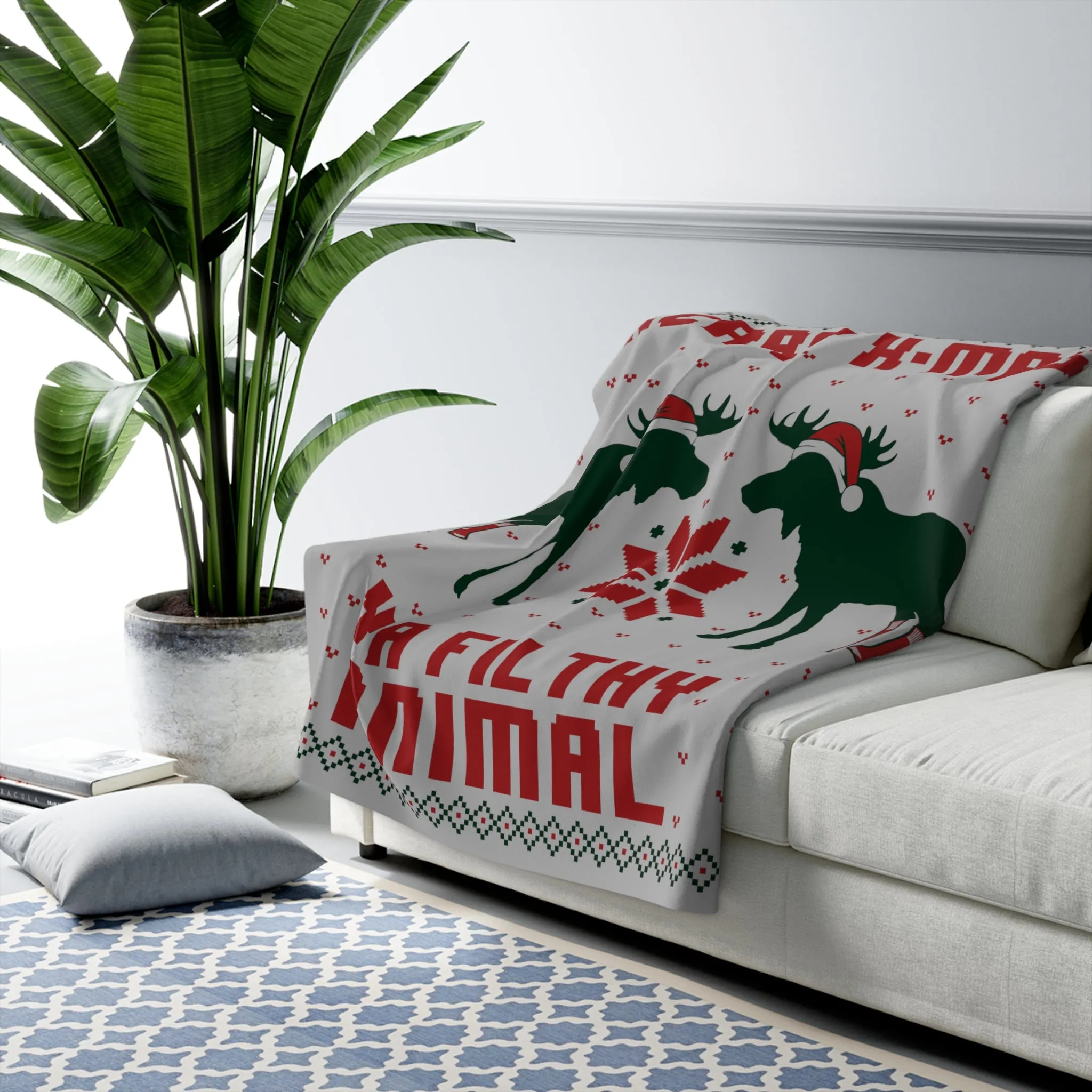 Merry X-Mas Moose Sherpa Fleece Blanket