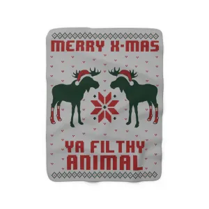 Merry X-Mas Moose Sherpa Fleece Blanket