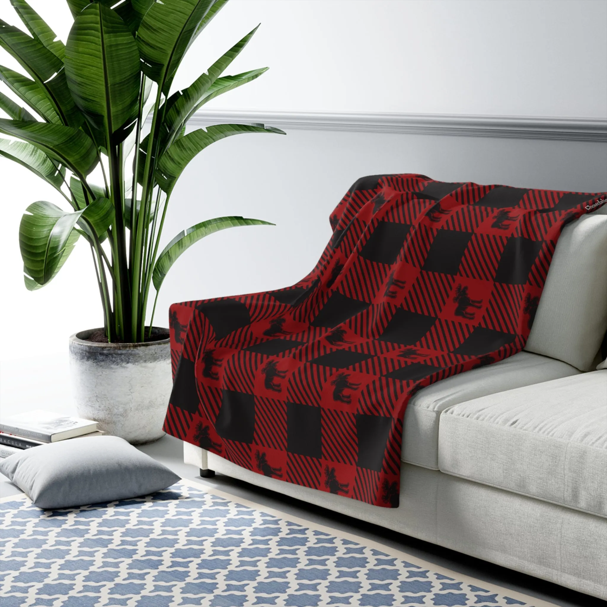 Moose Buffalo Plaid Sherpa Fleece Blanket