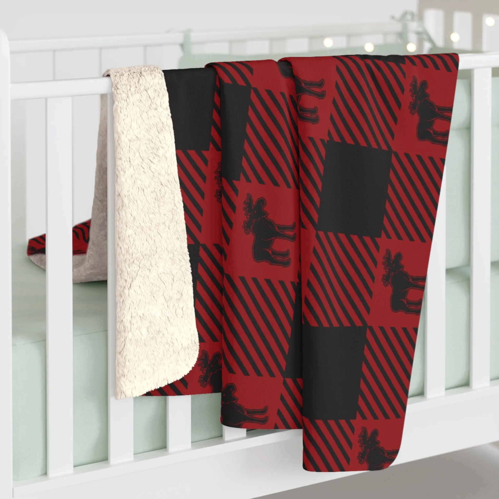 Moose Buffalo Plaid Sherpa Fleece Blanket