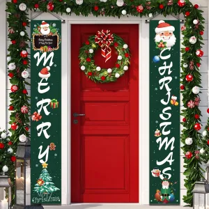 NEW YUFOL Outdoor Christmas Door Decorations | Merry Christmas Banner Sign, Hanging Christmas Door Decorations for Home Porch Front Wall Party Christmas Decor Flag, Green