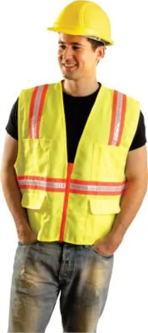 OccuNomix Non-ANSI Contractor Style Solid Vests, 4X-L, Hi-Viz Yellow; Orange Contrast Trim, LUX-XTRANS-Y4X