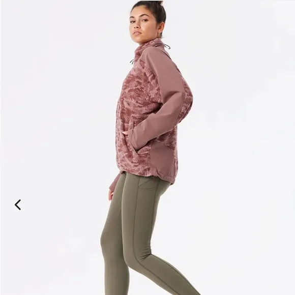 Outdoor Voices PrimoFleece Full Zip Pink Camo Jacket XL Women's Deep Taupe Cloud