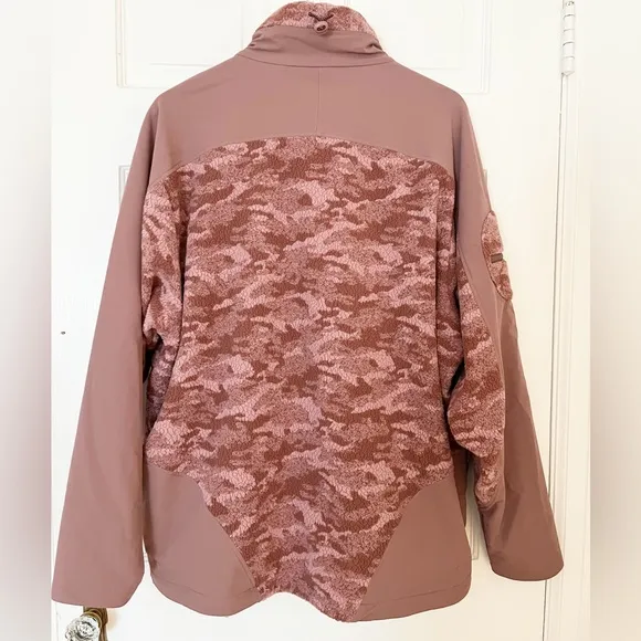 Outdoor Voices PrimoFleece Full Zip Pink Camo Jacket XL Women's Deep Taupe Cloud