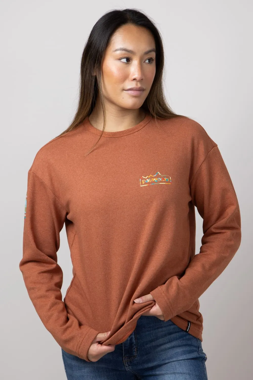 Patagonia Women’s Long Sleeve Unity Fitz Wildrise Crewneck in Burnished Red | 39689-BURR