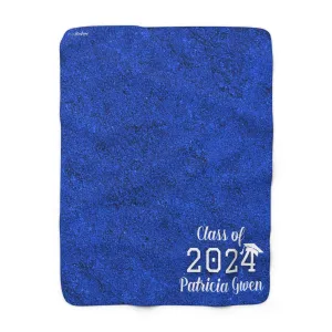 Personalized Blue and White Graduation Sherpa Fleece Blanket