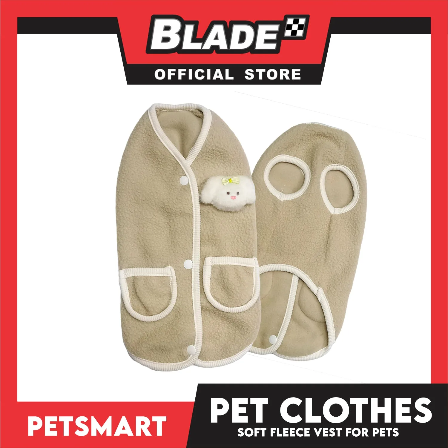 Pet Clothes Bunny Soft Fleece Vest Sando Shirt Brown (Large) for Cats and Dogs