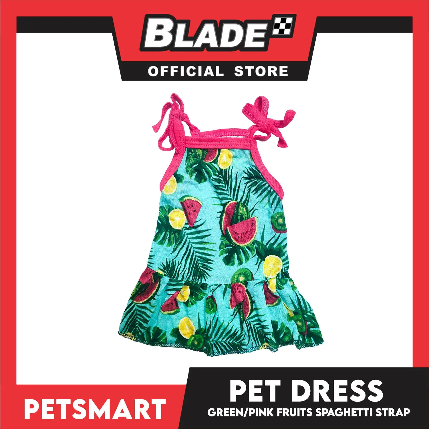 Pet Dress Fruits Design, Green Pink Color Spaghetti Strap Dress DG-CTN117M (Medium) Perfect Fit For Dogs And Cats, Breathable Dress Clothes, Soft Lightweight Pet Clothing