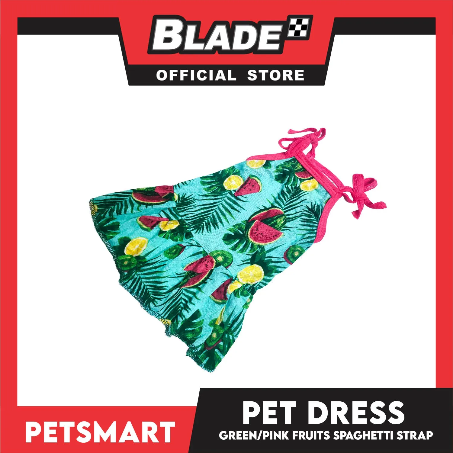 Pet Dress Fruits Design, Green Pink Color Spaghetti Strap Dress DG-CTN117M (Medium) Perfect Fit For Dogs And Cats, Breathable Dress Clothes, Soft Lightweight Pet Clothing