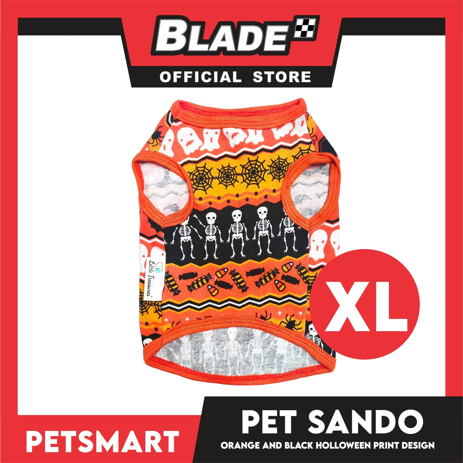Pet Sando Halloween Design, Orange Black Color DG-CTN111XL (XL) Perfect Fit For Dogs And Cats, Breathable Sando Clothes, Soft Lightweight Pet Clothing