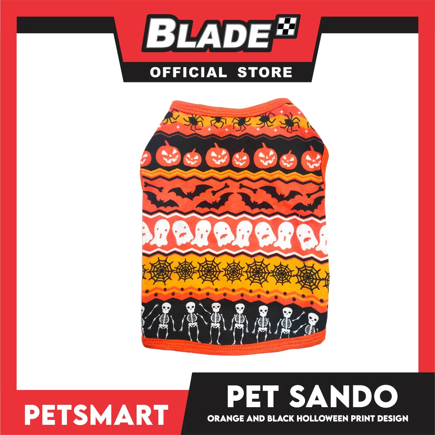 Pet Sando Halloween Design, Orange Black Color DG-CTN111XL (XL) Perfect Fit For Dogs And Cats, Breathable Sando Clothes, Soft Lightweight Pet Clothing