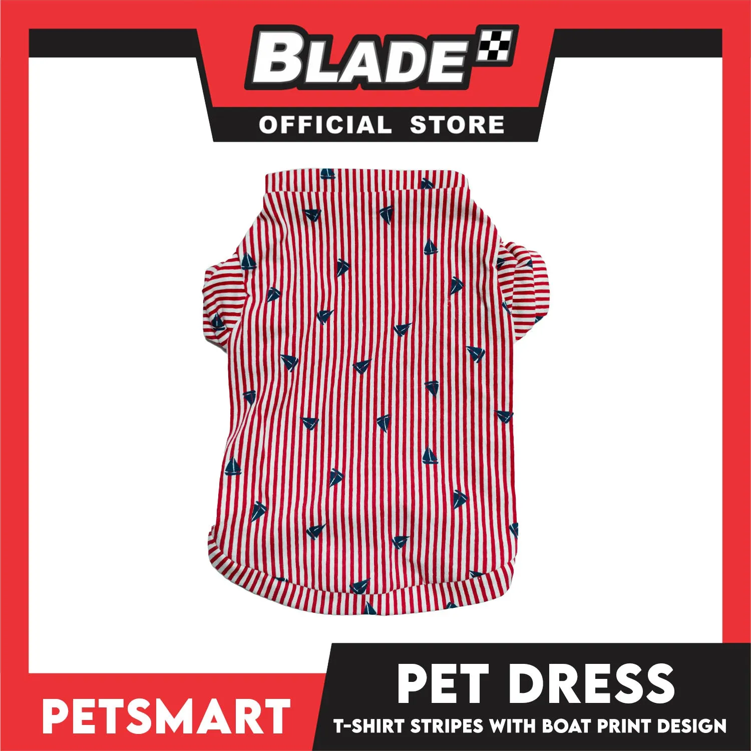 Pet T-Shirt Stripes With Boat Print Design, Red Color DG-CTN108XL (XL) Perfect Fit For Dogs And Cats, Breathable Clothes, Soft Lightweight Pet Clothing