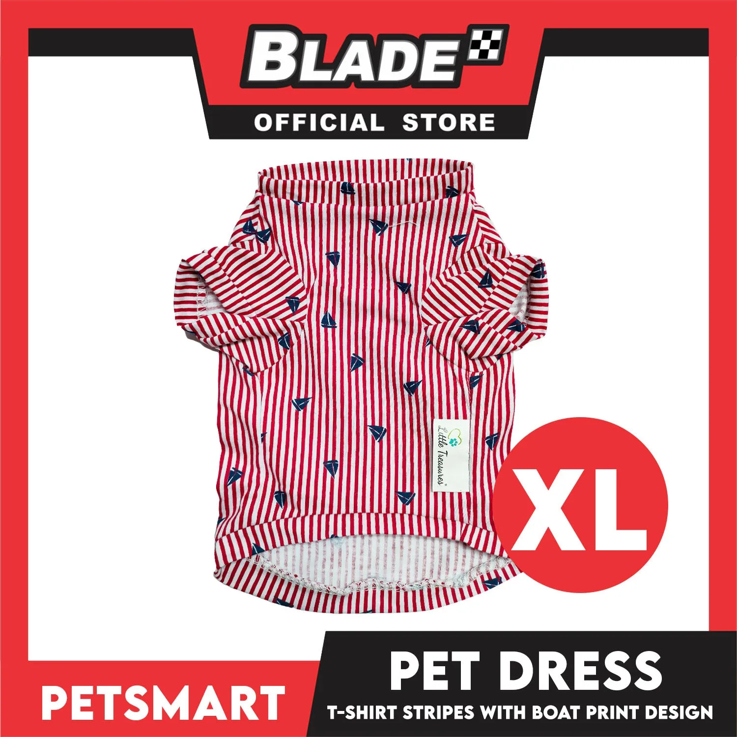 Pet T-Shirt Stripes With Boat Print Design, Red Color DG-CTN108XL (XL) Perfect Fit For Dogs And Cats, Breathable Clothes, Soft Lightweight Pet Clothing