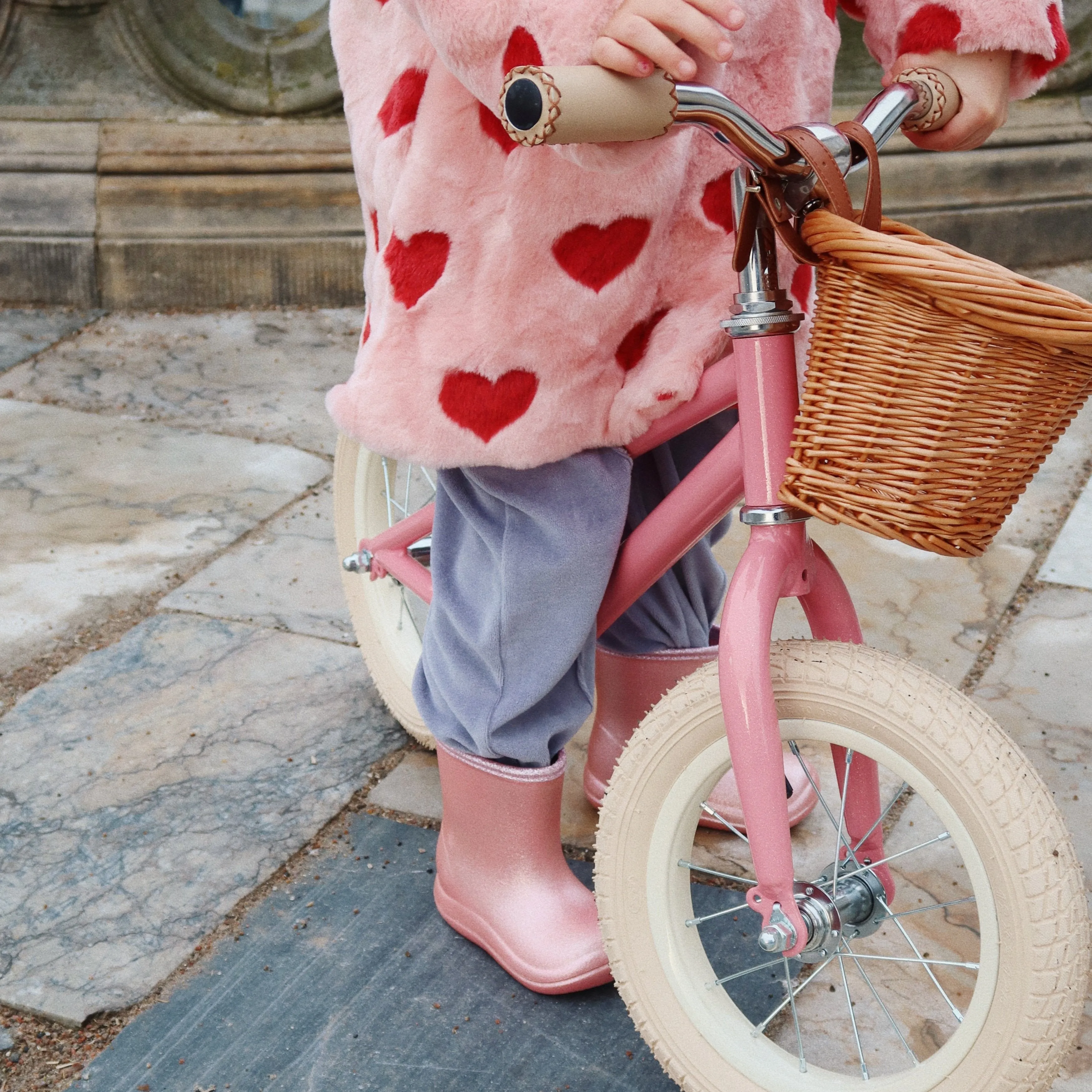 Pink Glitter Balance Bike with Bell and Basket