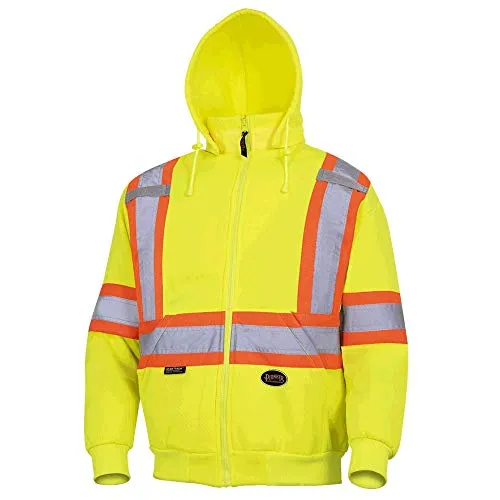 Pioneer V1060460 High Visibility Safety Hoodie, Polyester Fleece, Yellow-Green