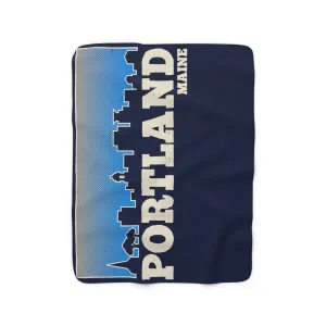 Portland Maine Skyline Sherpa Fleece Blanket