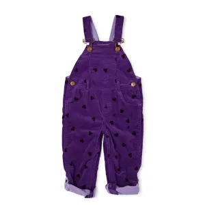 Purple Black Heart Printed Dungarees