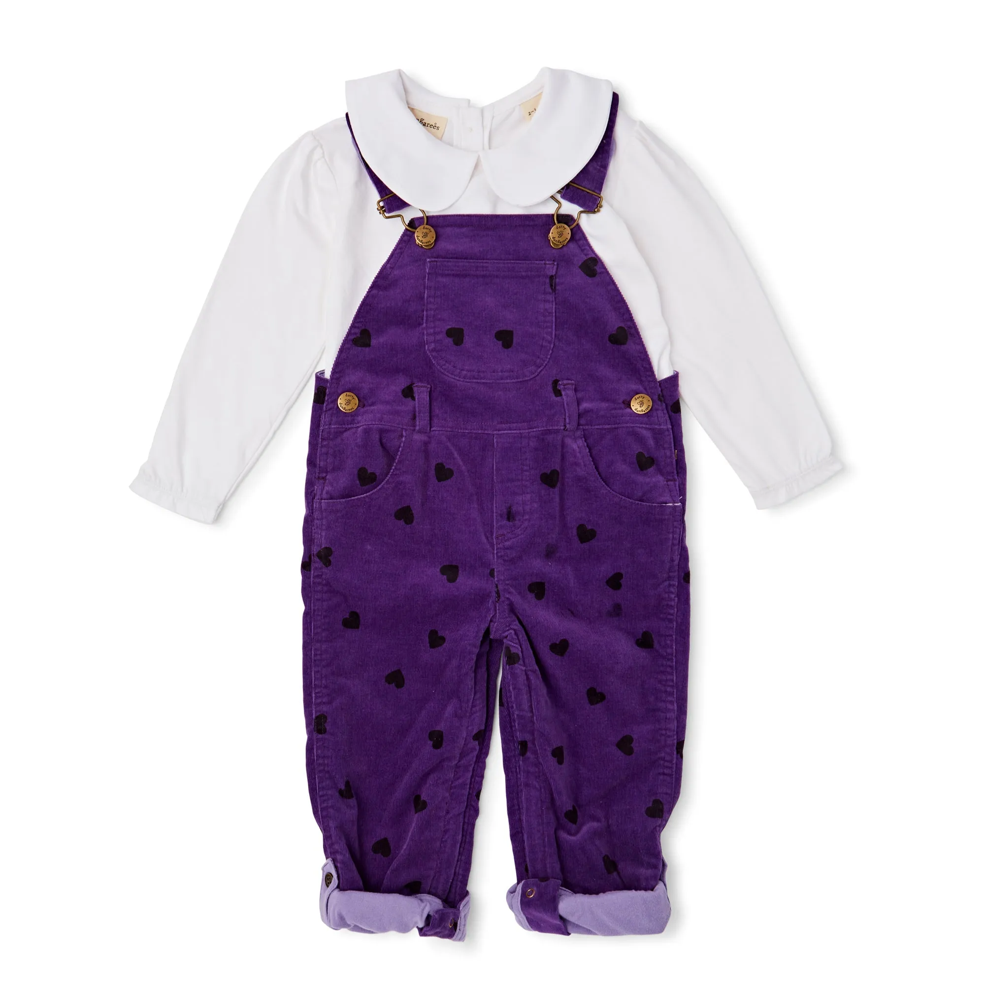 Purple Black Heart Printed Dungarees