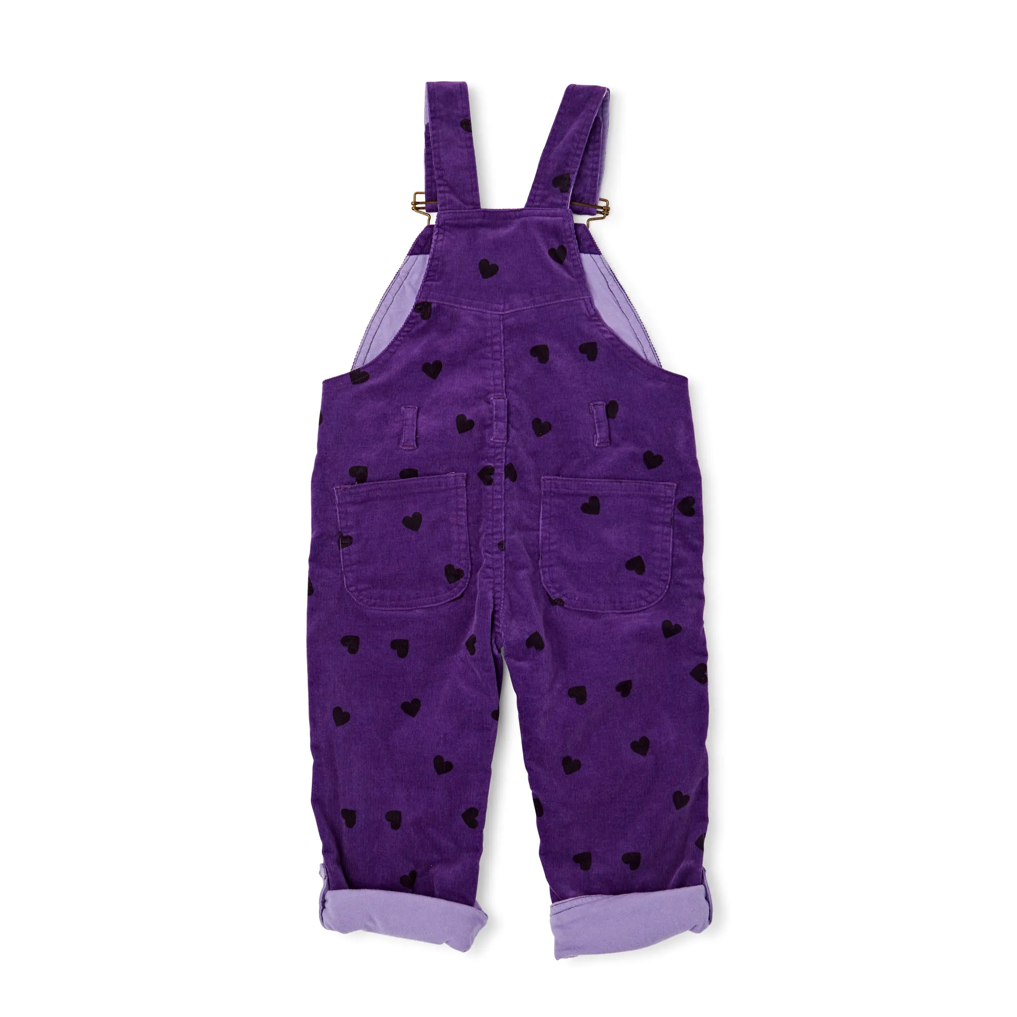 Purple Black Heart Printed Dungarees