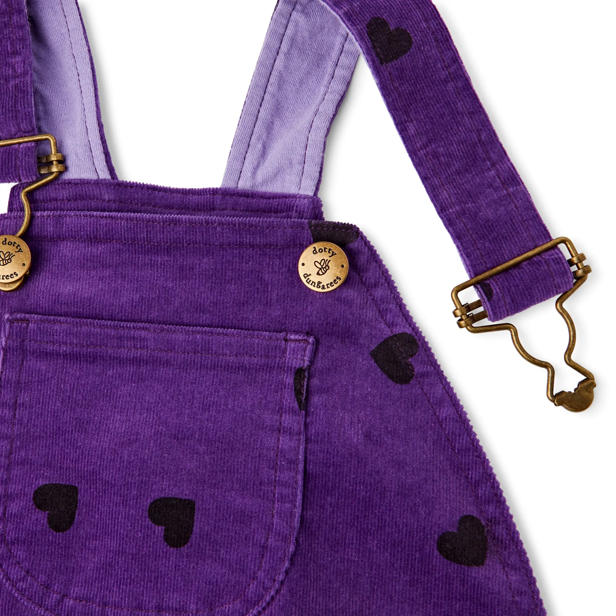 Purple Black Heart Printed Dungarees