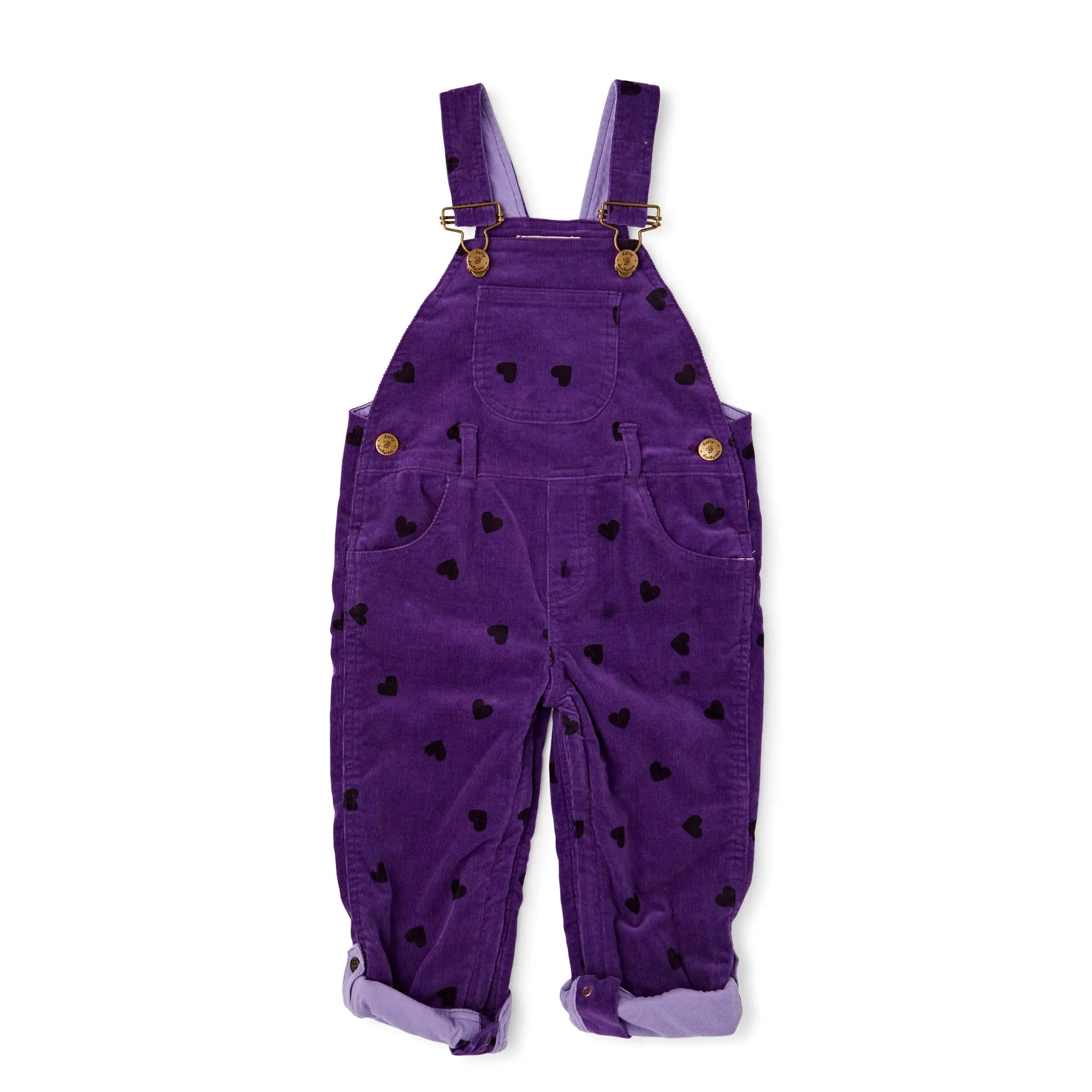 Purple Black Heart Printed Dungarees