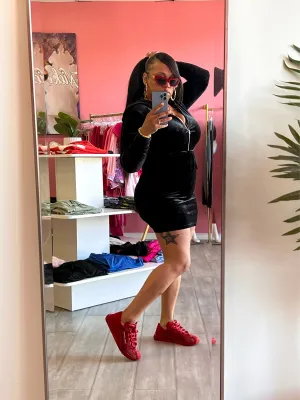 "Misha" Velour Hoodie Dress