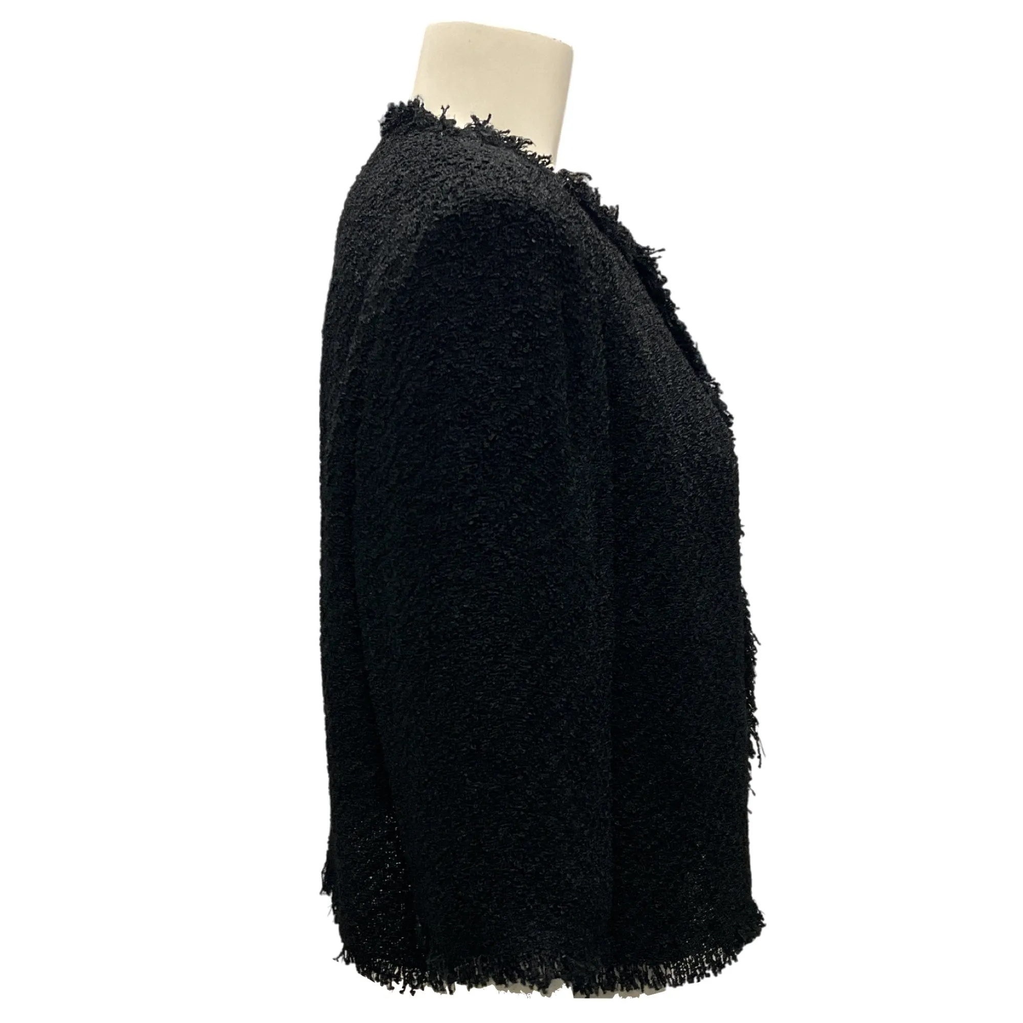 Sonia Rykiel Black Fringed Boucle Tweed Jacket