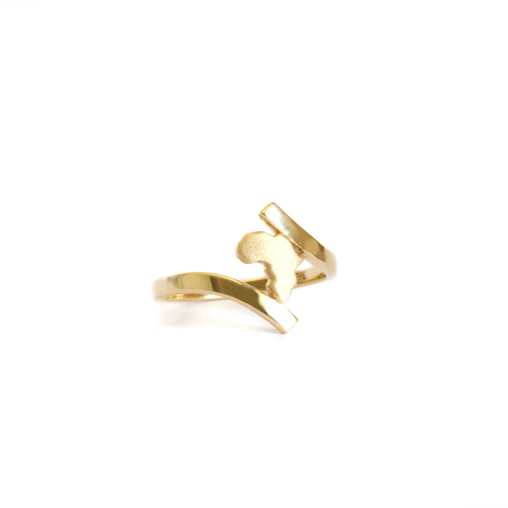 Split Shank Yellow Gold Sandblasted Africa Map Ring