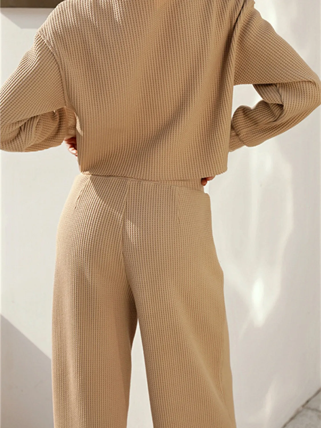 Sterling Waffle-Knit Round Neck Top and Pants Set