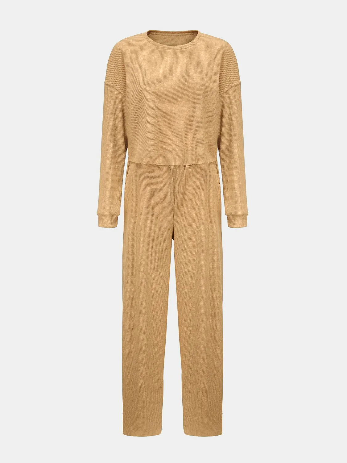 Sterling Waffle-Knit Round Neck Top and Pants Set