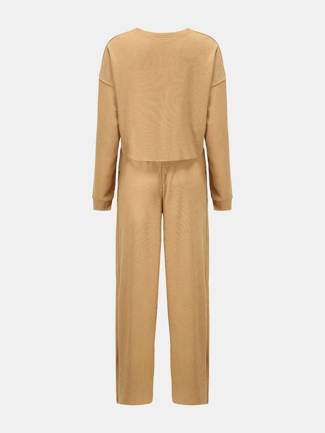 Sterling Waffle-Knit Round Neck Top and Pants Set