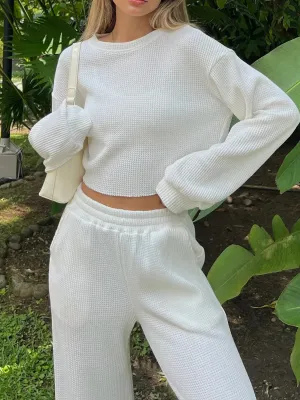 Sterling Waffle-Knit Round Neck Top and Pants Set