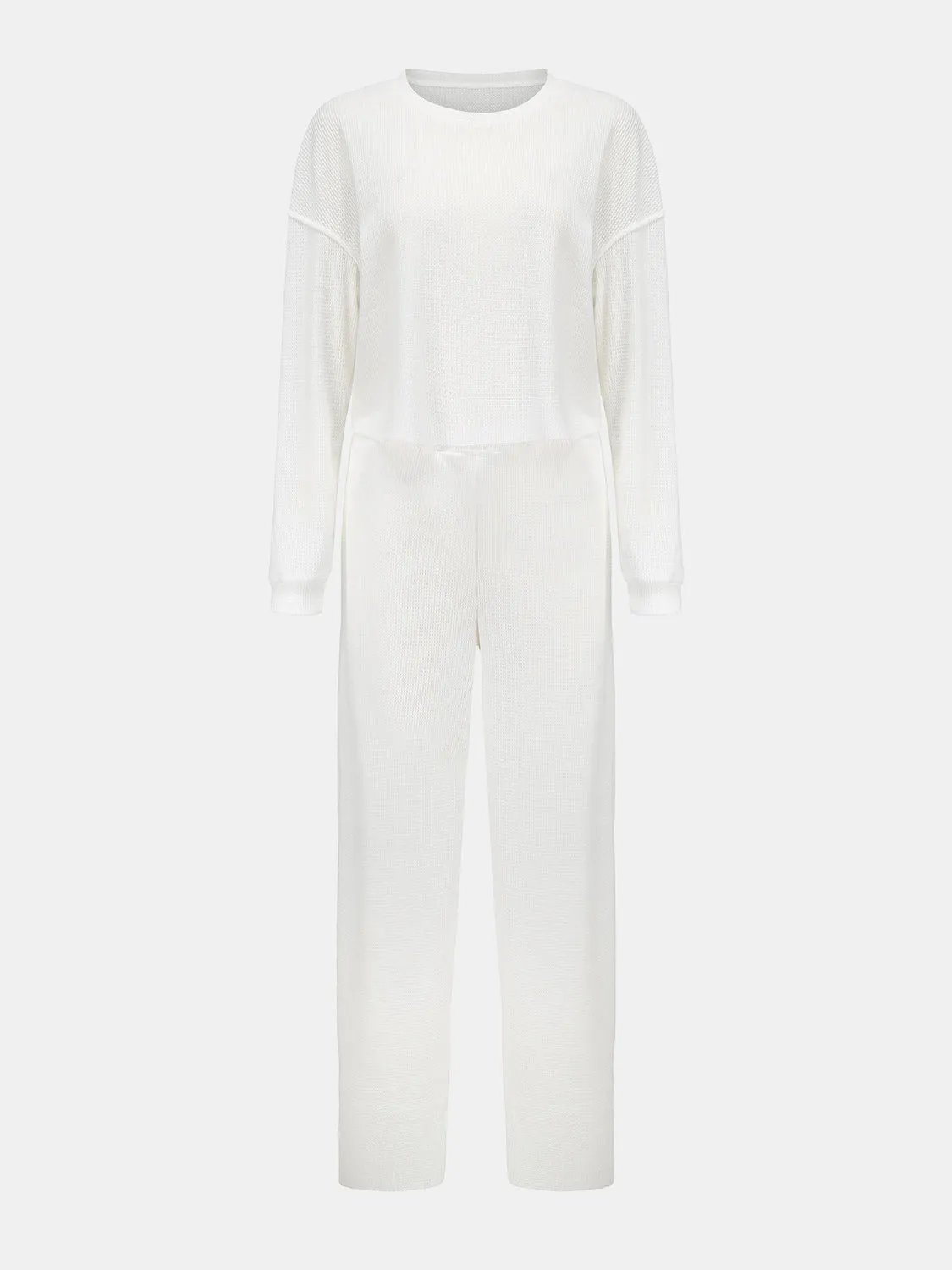 Sterling Waffle-Knit Round Neck Top and Pants Set