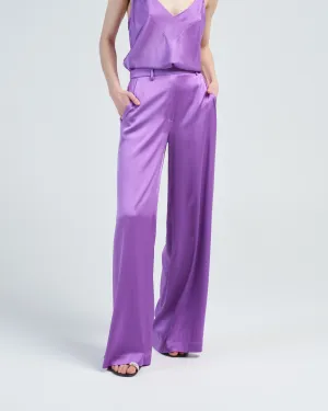 stretch silk satin wide pants