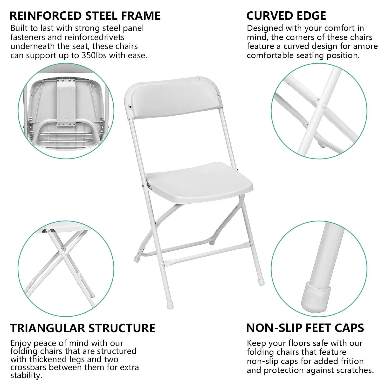 SUGIFT 10 Pack Plastic Folding Chair Outdoor Indoor White Folding Chairs, 350lbs Capacity - new