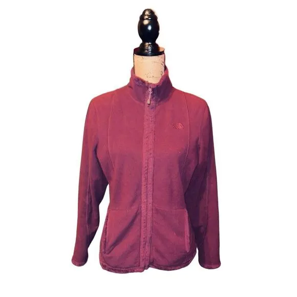 The North Face Jacket Womens M Full Zip Long Sleeve Fuzzy Fleece Lined Burgundy