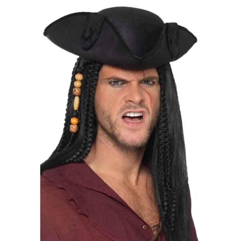 Tricorn Pirate Captain Hat, Black