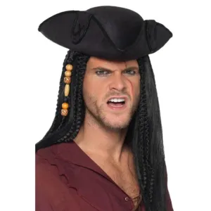 Tricorn Pirate Captain Hat, Black