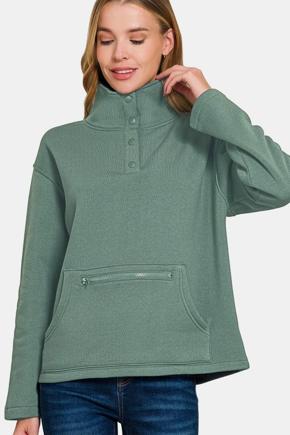 Turtleneck Half Snap Fleece Sweatshirt