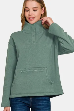 Turtleneck Half Snap Fleece Sweatshirt