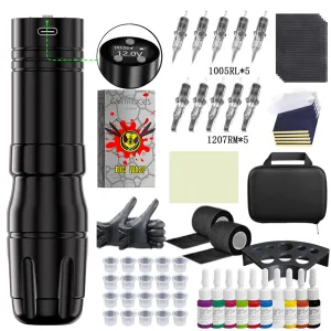 V73 Wireless Tattoo Pen with Bigwasp cartridges and accessories