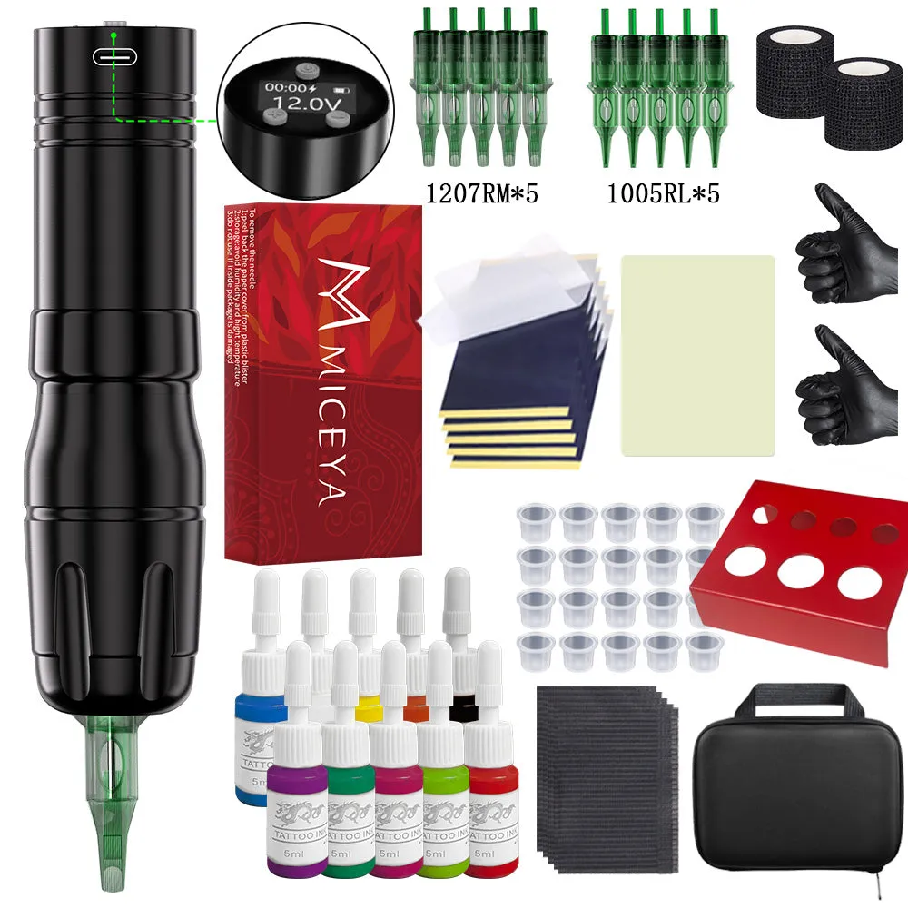 V73 Wireless Tattoo Pen with Miceya cartridges and accessories
