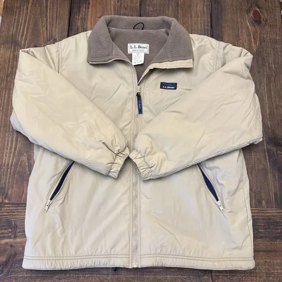 Vintage LL Bean Warm Up Jacket Womens Large Tan Fleece Lined, Made In USA, 90s