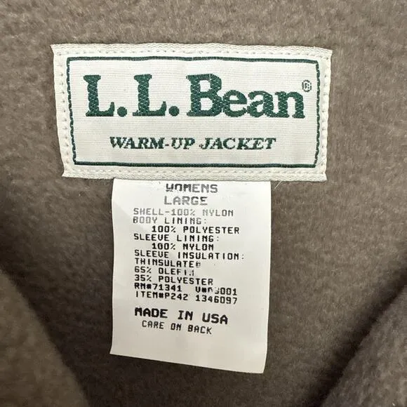 Vintage LL Bean Warm Up Jacket Womens Large Tan Fleece Lined, Made In USA, 90s