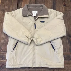 Vintage LL Bean Warm Up Jacket Womens Large Tan Fleece Lined, Made In USA, 90s