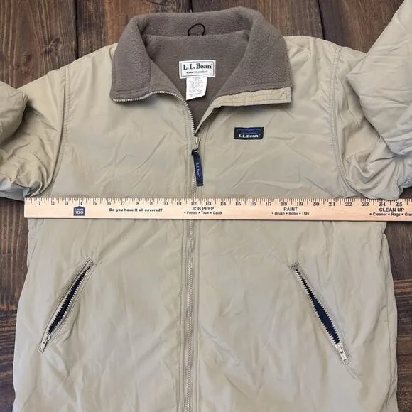 Vintage LL Bean Warm Up Jacket Womens Large Tan Fleece Lined, Made In USA, 90s