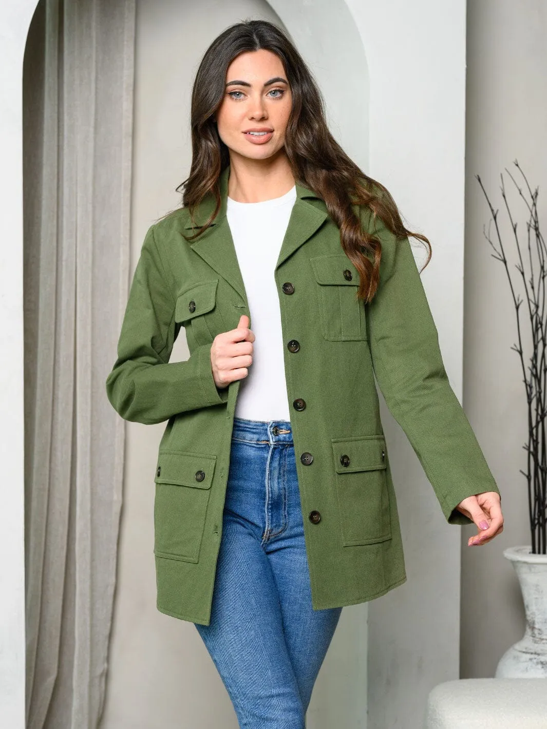 WOMEN'S LONG SLEEVE BUTTON CLOSURE COAT